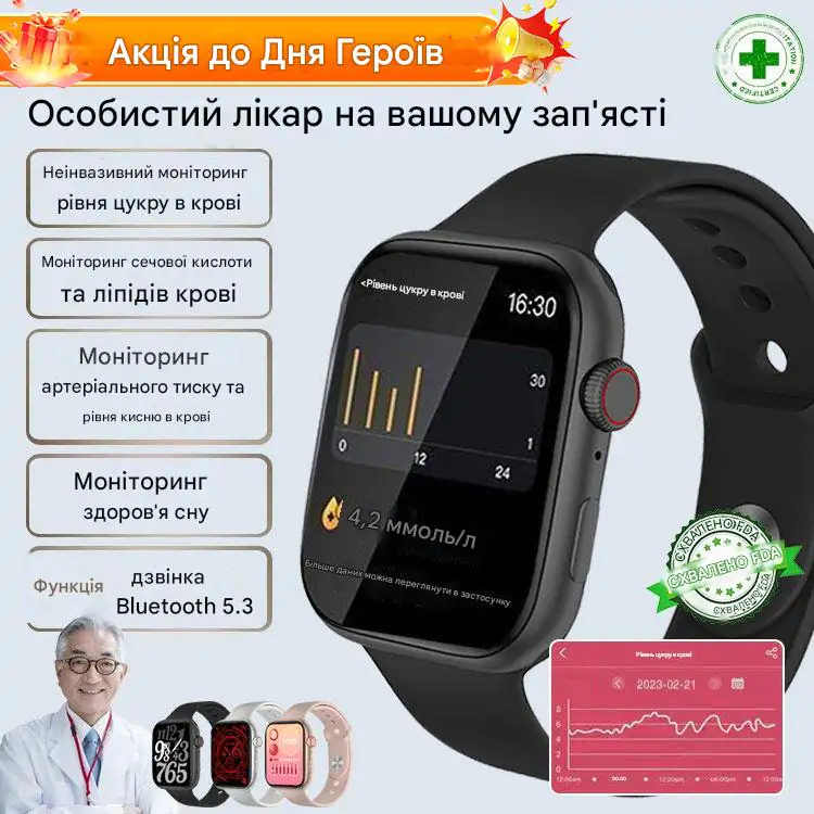 Розумний годинник для безболісного вимірювання цукру в крові