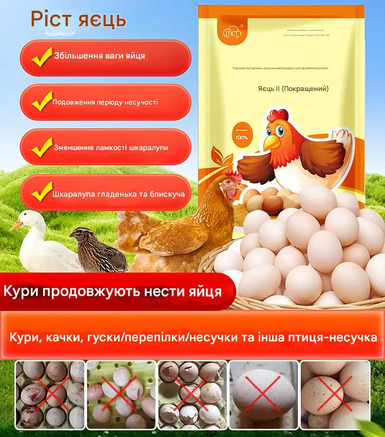 ПОРОШОК ДЛЯ ЗБІЛЬШЕННЯ НЕСУЧОСТІ ТА ЗМІЦНЕННЯ ЯЄЧНОЇ ШКАРАЛУПИ — ПРИРОДНИЙ ПІДСИЛЮВАЧ ПРОДУКТИВНОСТІ ПТИЦІ