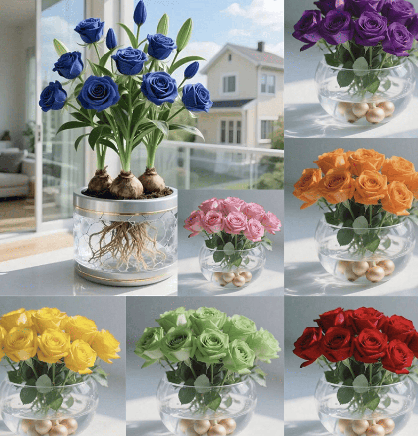 Цибулини махрових троянд, вирощені гідропонним методом