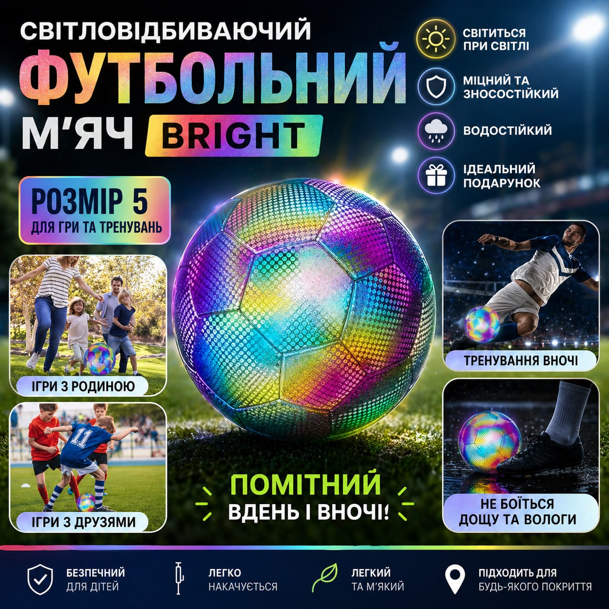 Світловідбиваючий футбольний м'яч BRIGHT