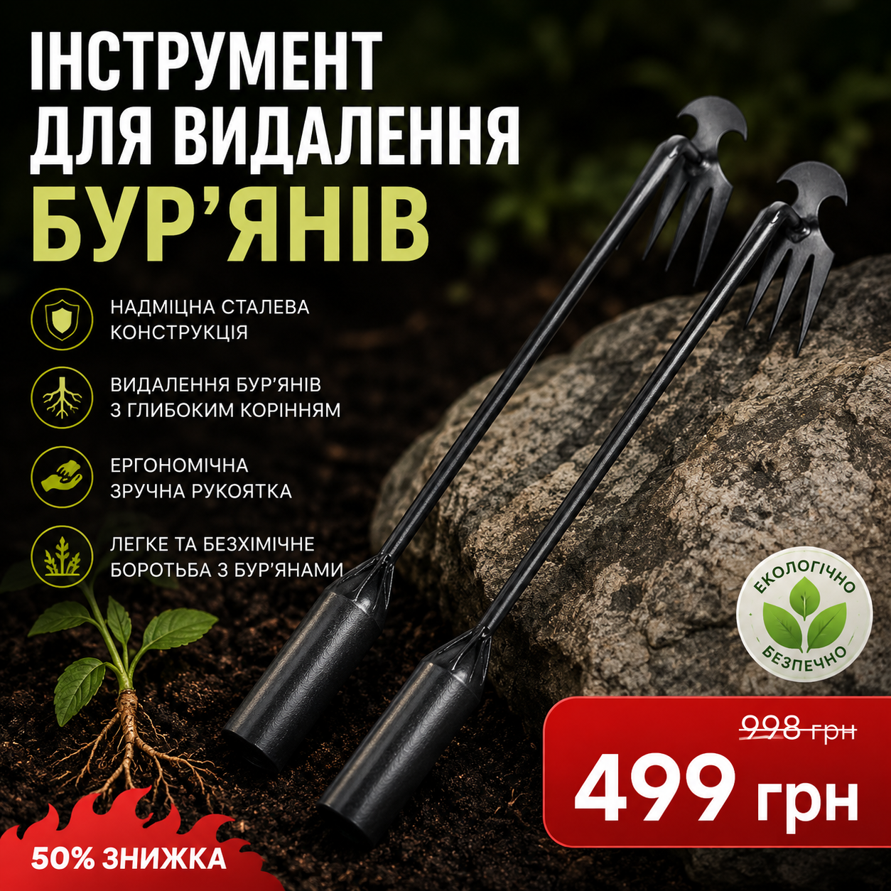 Інструмент для видалення бур'янів у саду