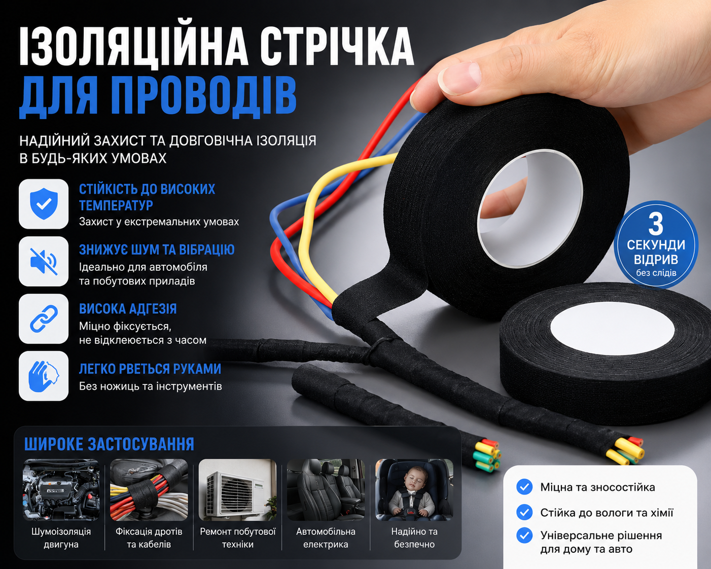 ⚡ ІЗОЛЯЦІЙНА СТРІЧКА ДЛЯ ПРОВОДІВ