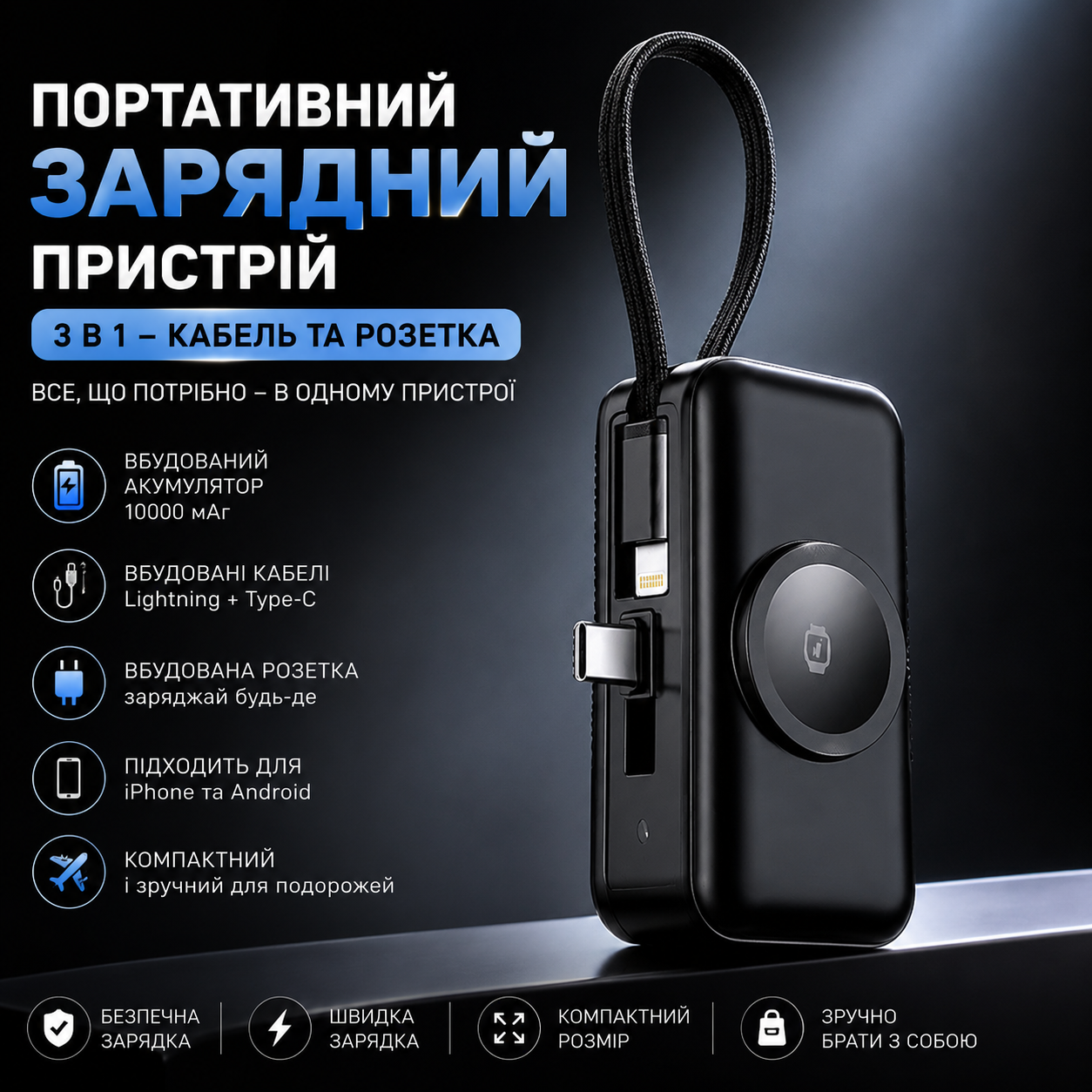 🔋 Портативний зарядний пристрій Orico 3-в-1